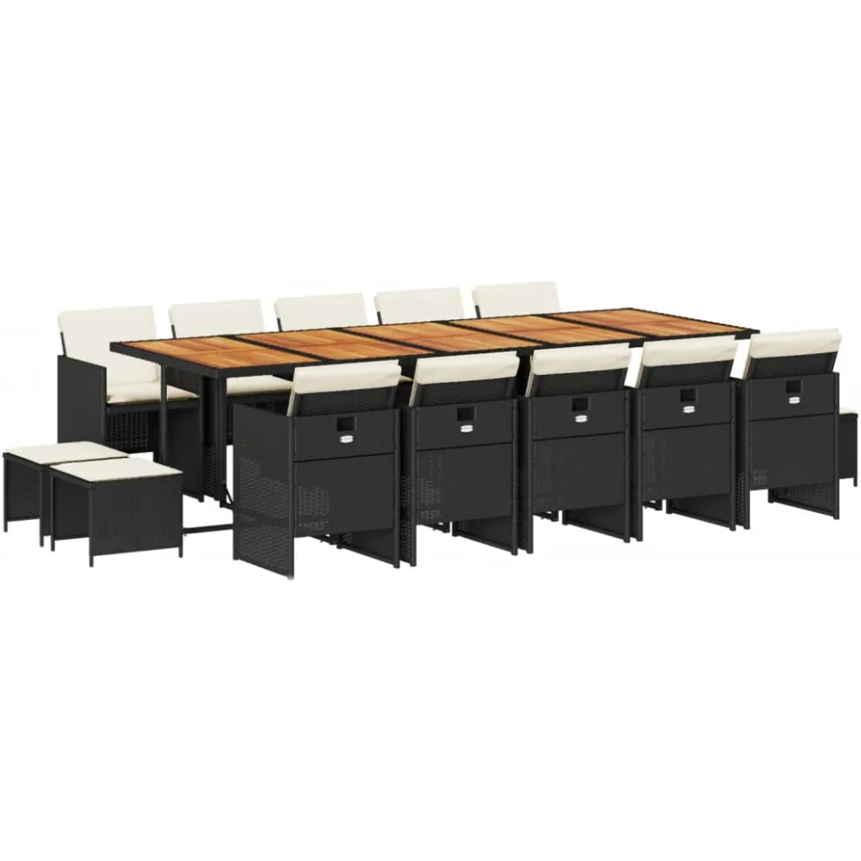 vidaXL 15-delige Tuinset met kussens poly rattan zwart, foto 2