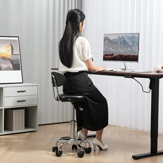 DESMIU Bureaukruk 40 x 32 x 70-86 cm - In Hoogte Verstelbaar En Draaibaar Met Rugleuning En Wielen - Voor Kantoor En Salon - Kunstleer Zwart