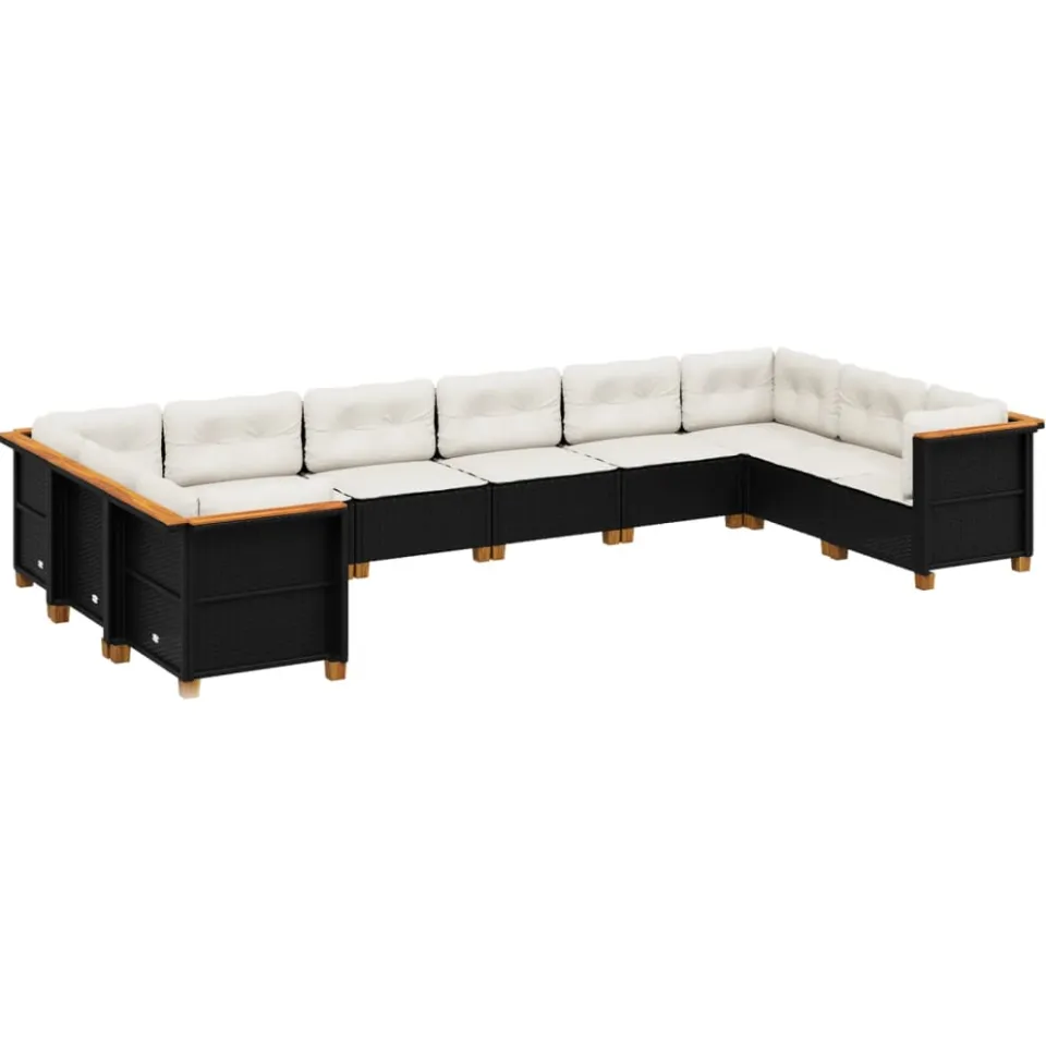 vidaXL 10-delige Loungeset met kussens poly rattan zwart, foto 3