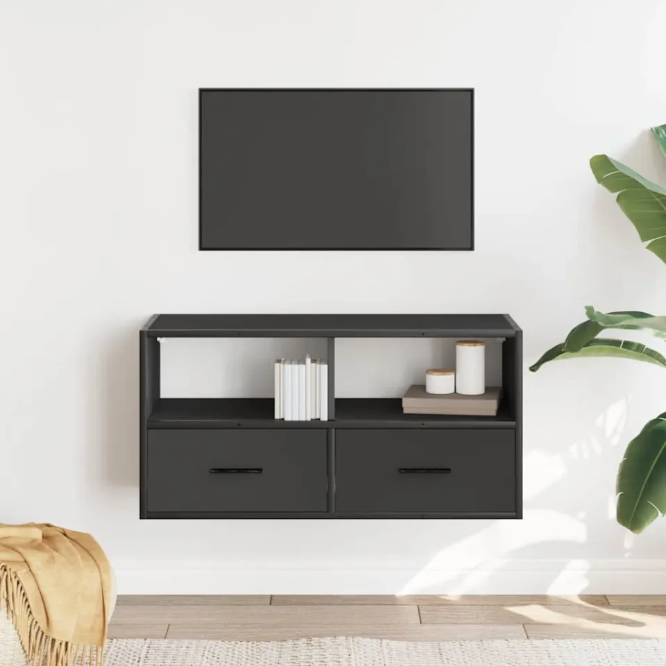 vidaXL Tv-meubel 80x31x39,5 cm bewerkt hout en metaal zwart, foto 2