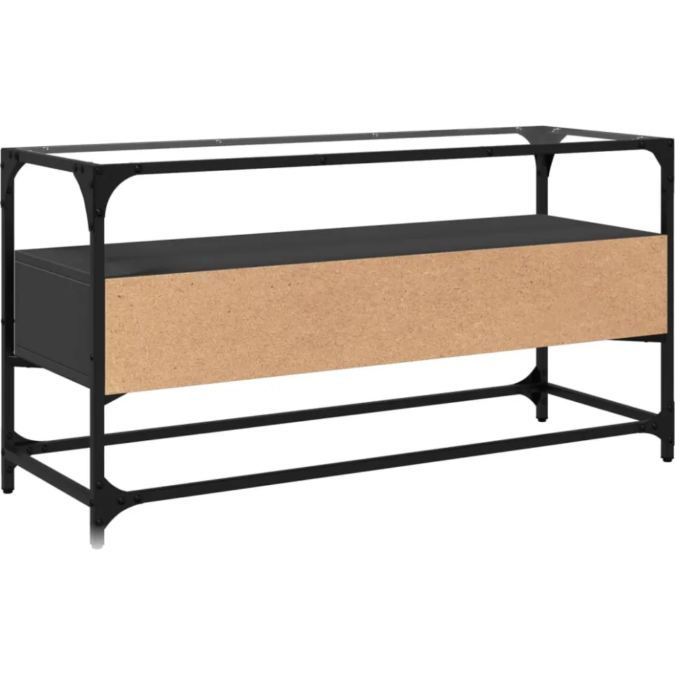 vidaXL Tv-meubel met glazen blad 98x35x51 cm bewerkt hout zwart, foto 4