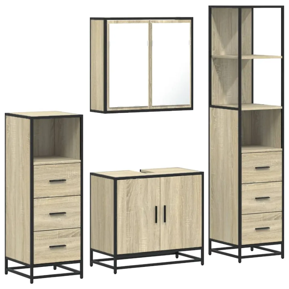 vidaXL 4-delige Badkamermeubelset bewerkt hout sonoma eikenkleurig, foto 3