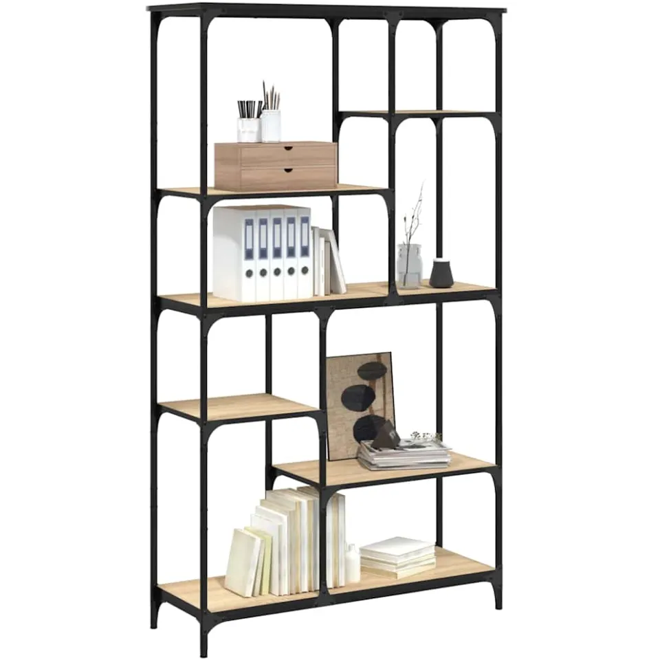 vidaXL Boekenrek 99x35,5x176 cm bewerkt hout en staal sonoma eiken Bruin