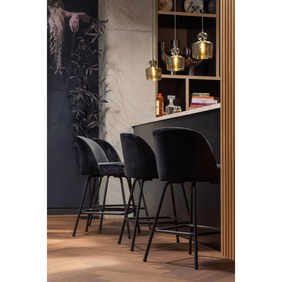 WOOOD Vogue barstoel velvet zwart, foto 2