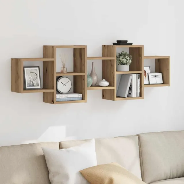 vidaXL Wandschap 129x18x42 cm bewerkt hout artisanaal eikenkleurig Bruin