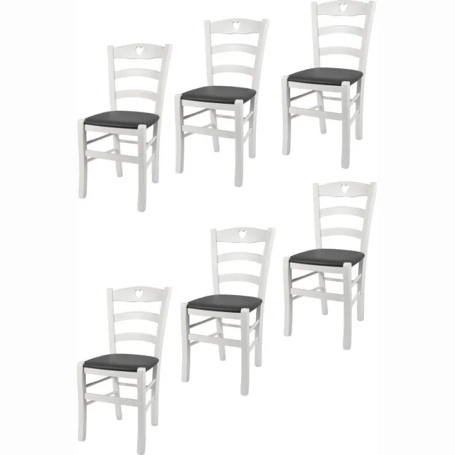 t m c s Tommychairs Cuore - Eetkamerstoelen - Set van 6 - Wit - Kunstleer & Hout