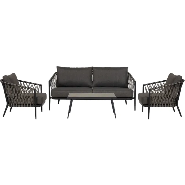 Lisomme Christel 4 delige tuin loungeset donkergrijs Zwart