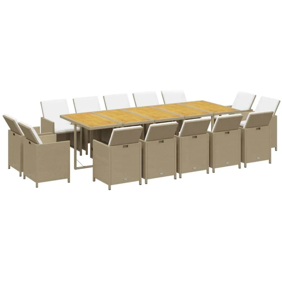 vidaXL 15-delige Tuinset met kussens poly rattan beige