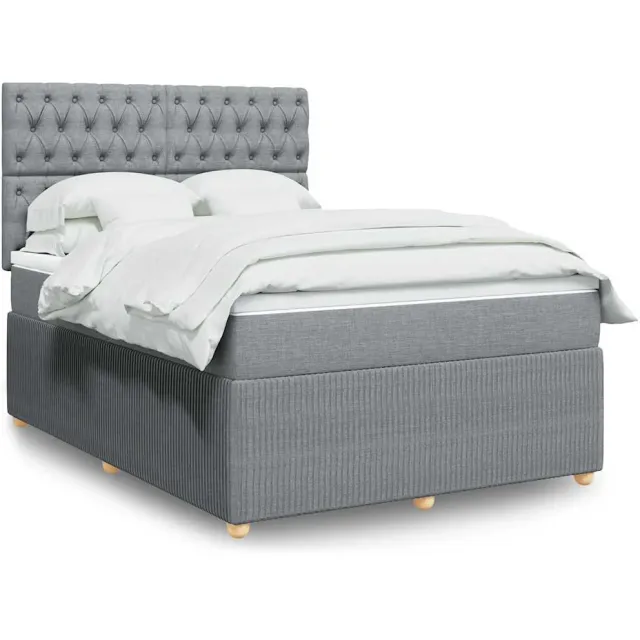 vidaXL Boxspring met matras stof lichtgrijs 140x190 cm grijs