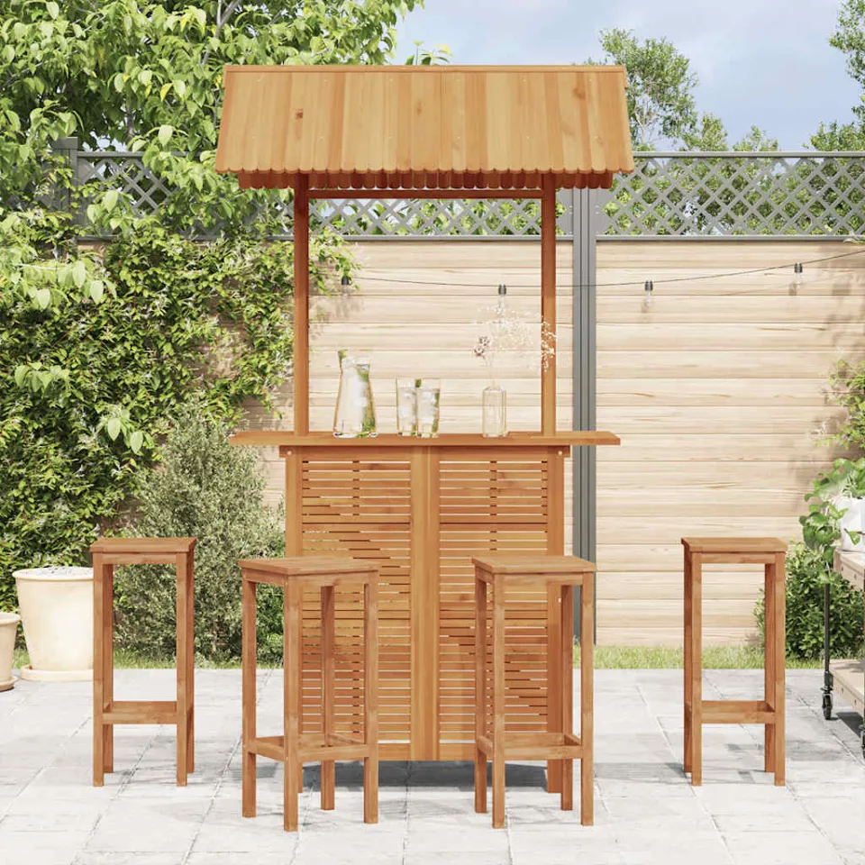 vidaXL Bartafel met dak voor buiten 113x106x217 cm massief acaciahout bruin, foto 3