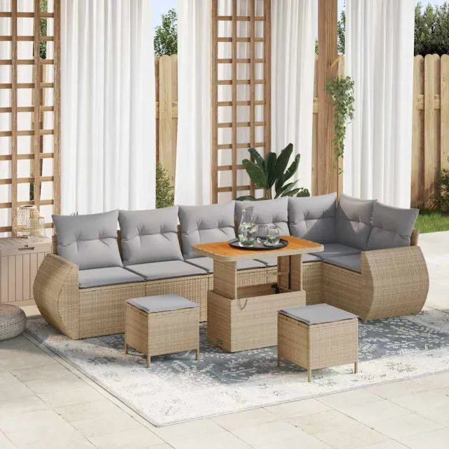 vidaXL Tuinbankenset 9 st Beige poly rattan, foto 2