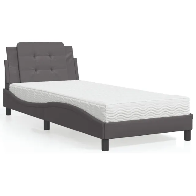 vidaXL Bed met matras Zadar kunstleer grijs 90x190 cm
