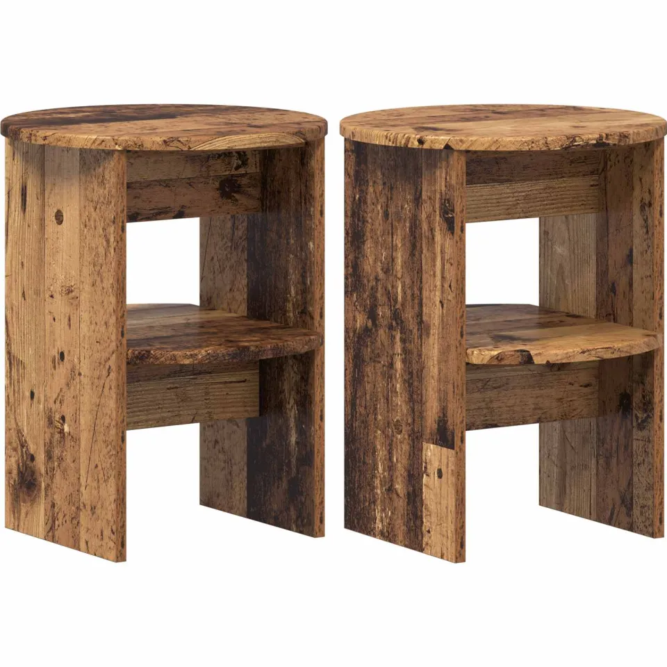 vidaXL Bijzetkast 2 st Oudhout Ø40 x 50 cm Geconstrueerd hout bruin, foto 3
