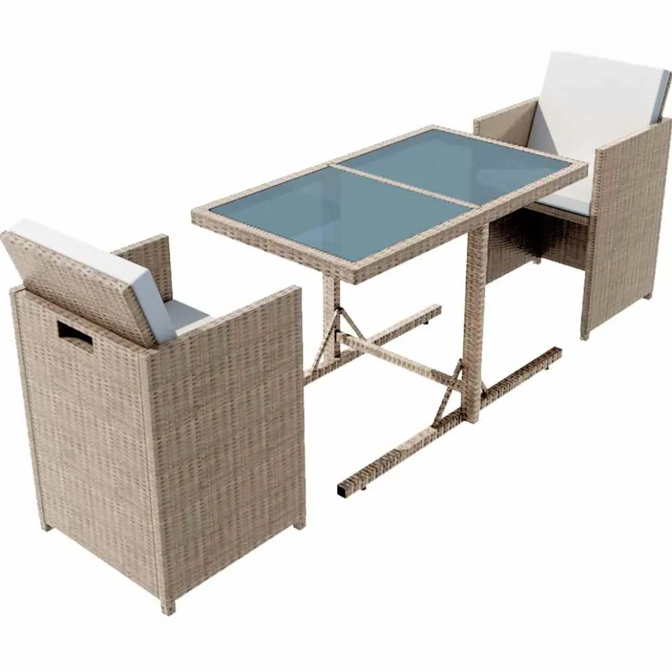 vidaXL 3-delige Bistroset met kussens poly rattan beige, foto 3