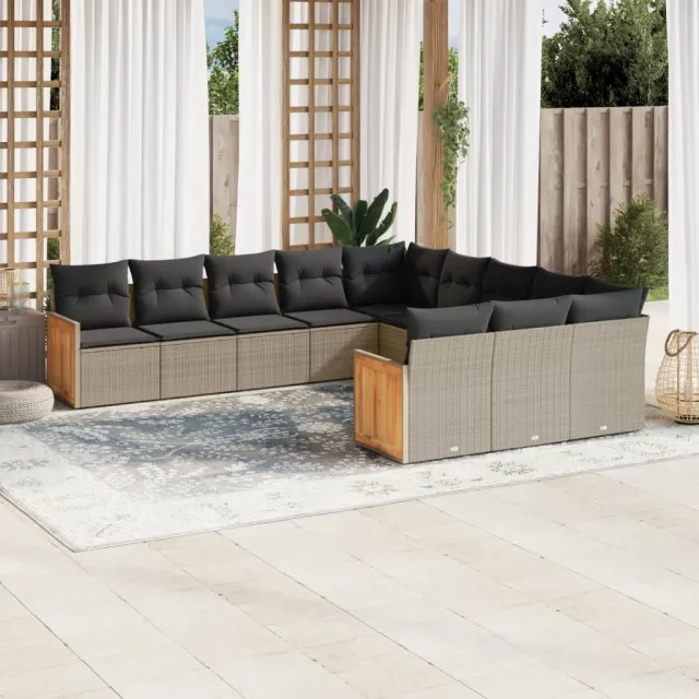 vidaXL 11-delige Loungeset met kussens poly rattan grijs, foto 2