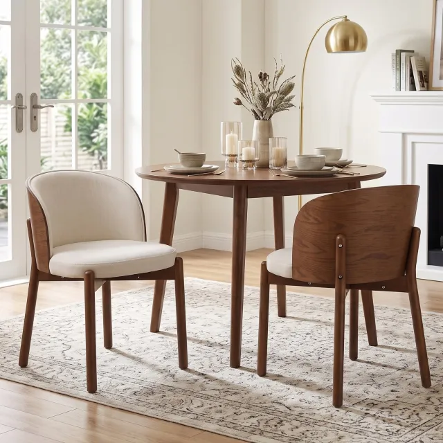 Maisentiel Eetkamerstoelen set van 2 - 57 x 49 x 74 cm - stof en hout - walnootkleur