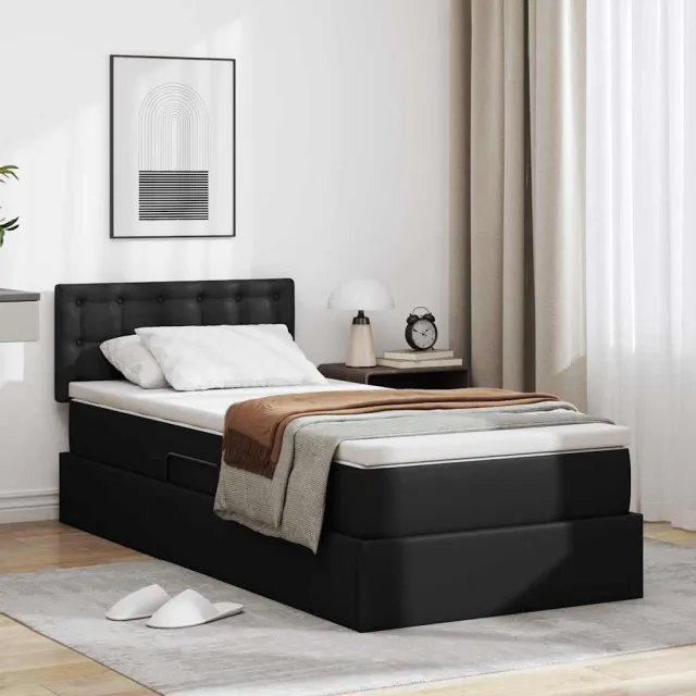 vidaXL Opslag bed met matras met opslag Zwart 100 x 200 cm Nep Leer