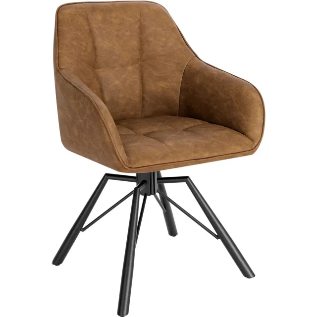 BukkitBow Eetkamerstoel / Keukenstoel - Dik gevoerde Kunstleder/Leer Stoel - 360 Graden Draaibaar - Zithoogte 48CM - Licht Bruin