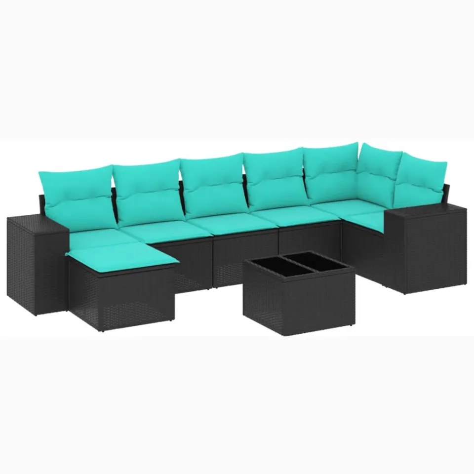 vidaXL 8-delige tuinbankset met kussens, zwart polyrotan, foto 3