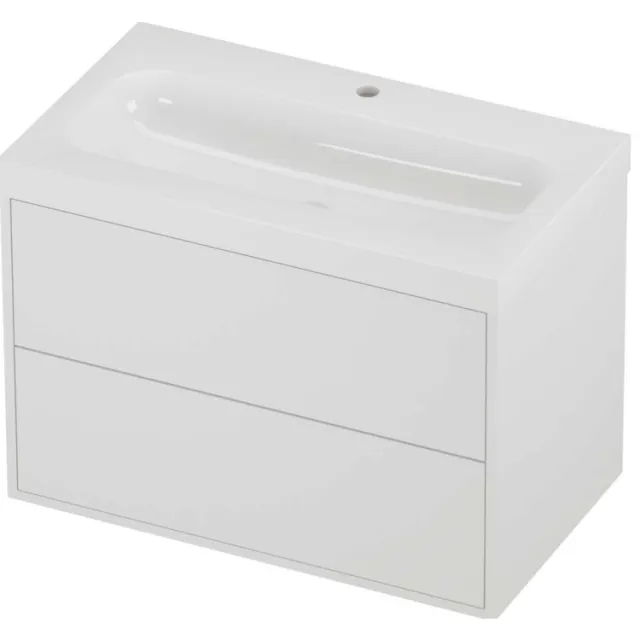 Proline Haga Badmeubelset Polystone Mezza 1 Kraangat Voor Grepen 80x46x58 cm Glans Wit Mat White Mat Wit