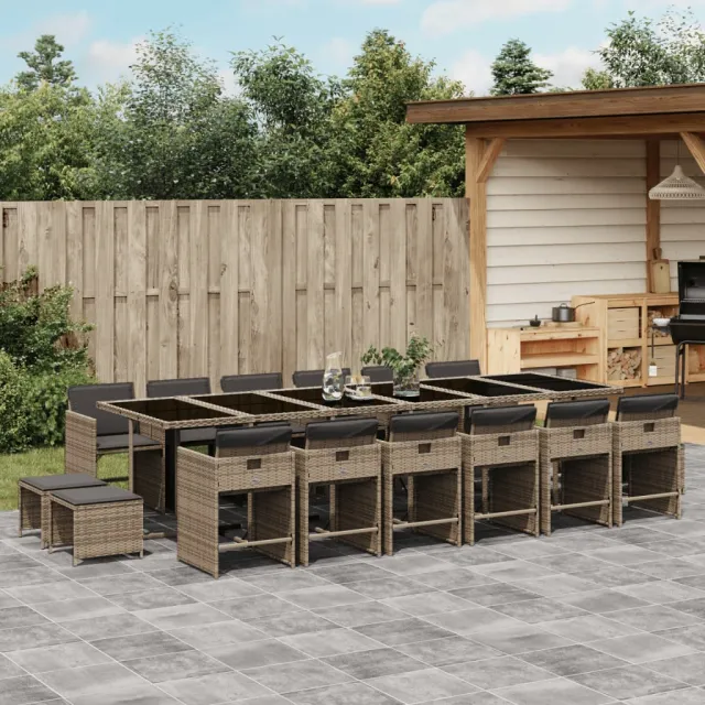 vidaXL 17-delige Tuinset met kussens poly rattan grijs, foto 2