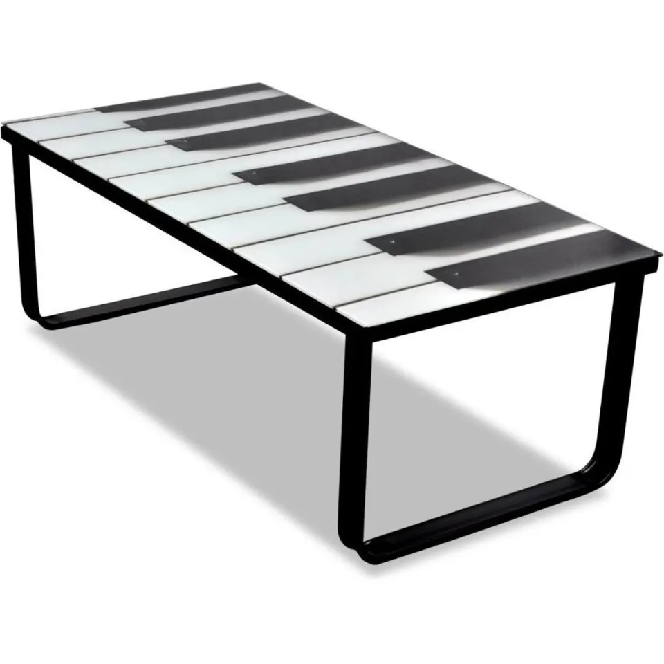 vidaXL Salontafel met piano-print glazen tafelblad meerkleurig, foto 3