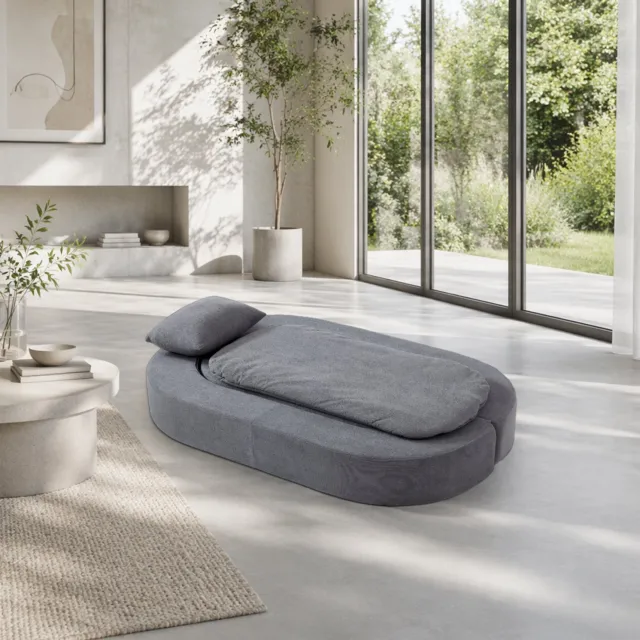 WUVRIE Opvouwbare slaapbank 200x130 cm - 3-in-1 met 2 kussens en deken - Lichtgrijs