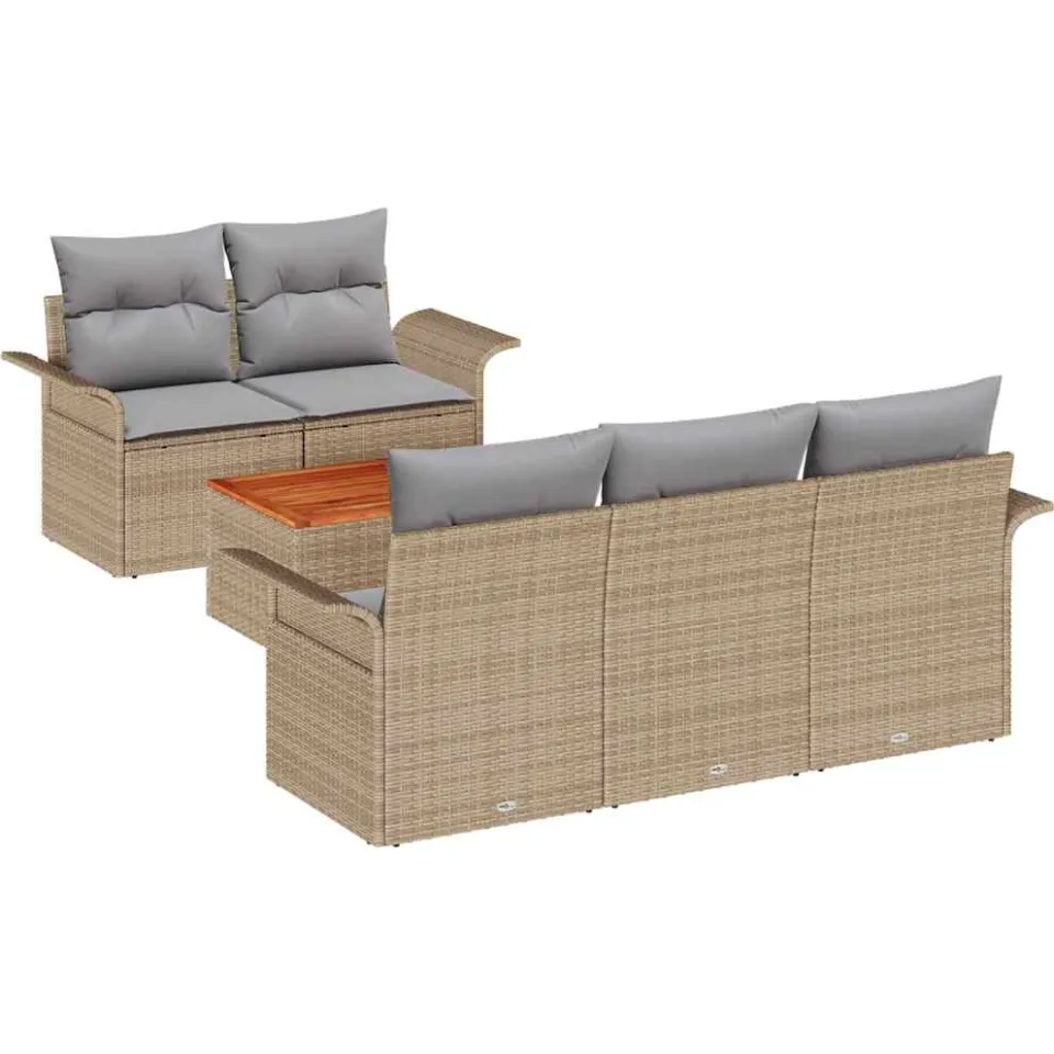 vidaXL Tuinbankenset 6 st Beige poly rattan, foto 4