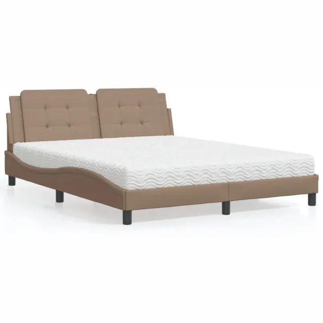 vidaXL Bed met matras Zadar kunstleer cappuccinokleurig 160x200 cm Bruin