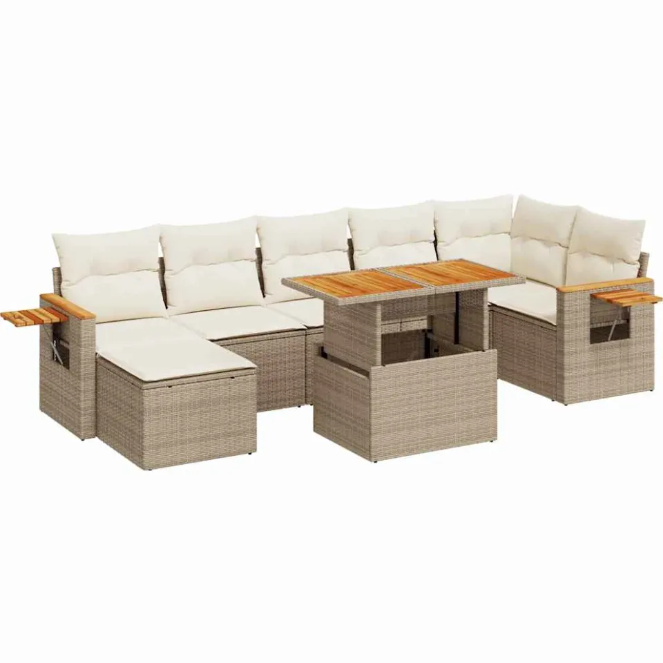 vidaXL 8-delige Loungeset met kussens poly rattan acacia beige, foto 3