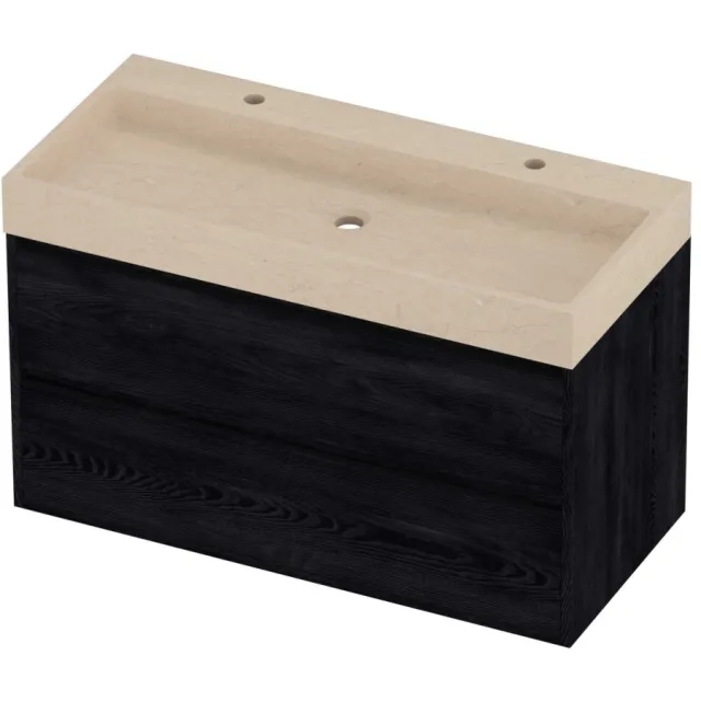 Proline Evoli Badmeubelset Hardsteen Loft 2 Kraangaten Greeploos 100x46x62 cm Sand Stone Black Oak