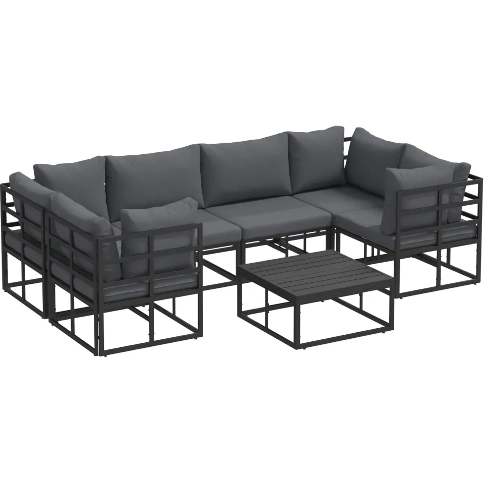 vidaXL Tuinbankenset 7 st Zwart Aluminium