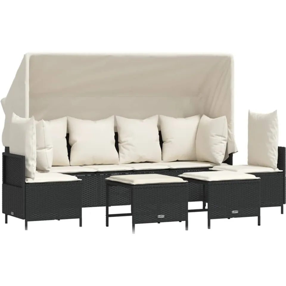 vidaXL 5-delige Loungeset met kussens poly rattan zwart, foto 3