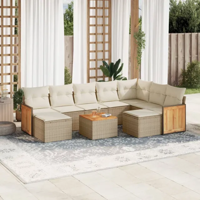 vidaXL 10-delige Loungeset met kussens poly rattan beige, foto 2