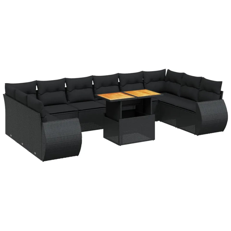 vidaXL 11-delige Loungeset met kussens poly rattan zwart, foto 3