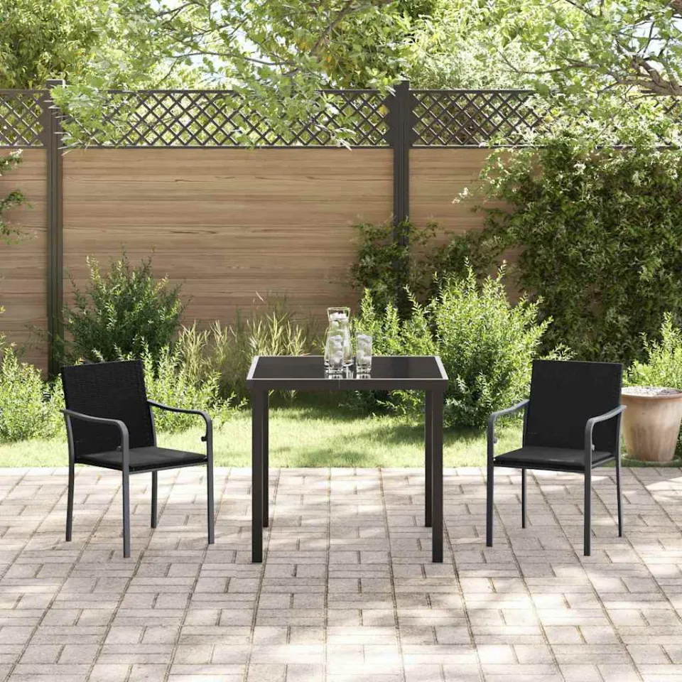 vidaXL Tuin eettafelset 3 st Zwart en Grijs PE Rattan, foto 3