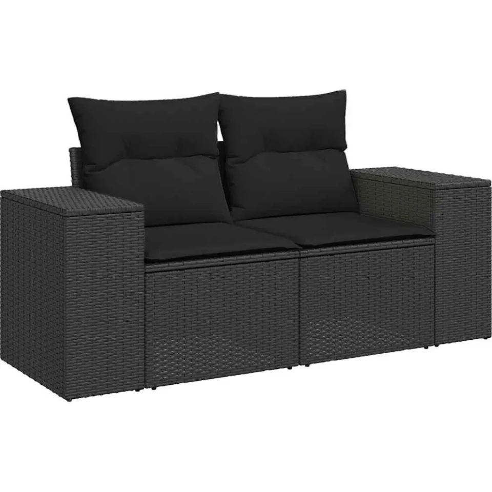 vidaXL 4-delige Loungeset met kussens poly rattan zwart, foto 4