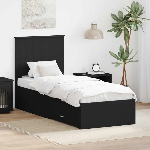 vidaXL Bedframe met lade Zwart en Zilver 70 x 190 cm Bewerkt hout
