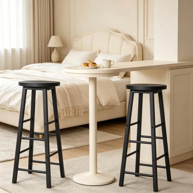 DESMIU Barkruk Set Van 2 - Industrieel Design Met MDF Zitting En Metalen Frame - 71 Cm Zithoogte Voor Keuken En Bar - Zwart
