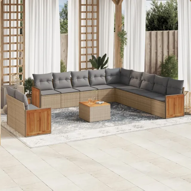 vidaXL 12-delige Loungeset met kussens poly rattan beige, foto 2