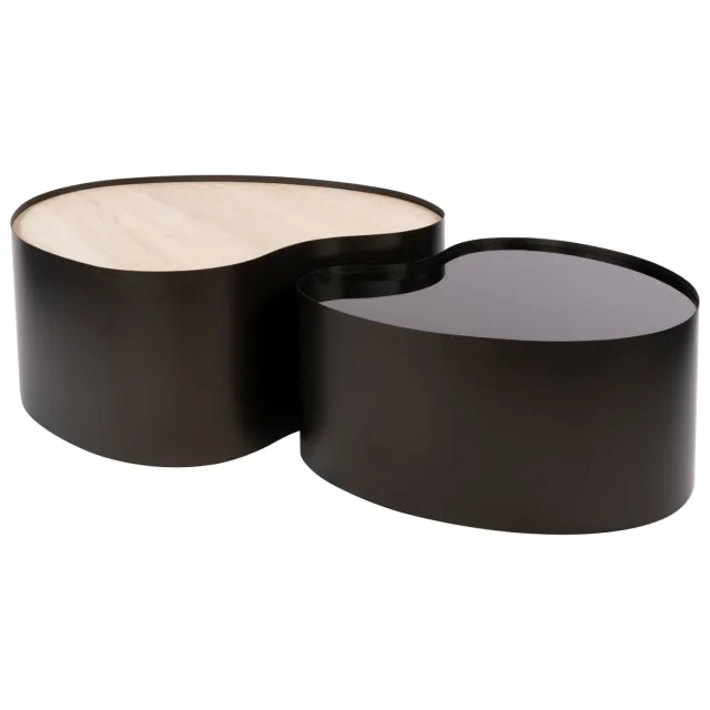 Nest of Nora Set van 2 - Nest of Nora Salontafel Trevi - Inelkaar te schuiven - 3D travertin Bruin