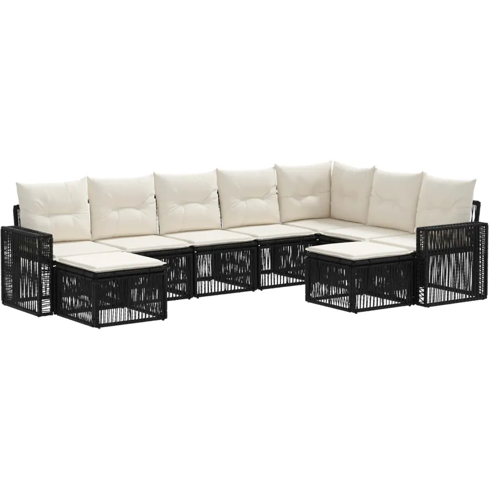 vidaXL Tuinbankenset 9 st 9-zits Zwart en Cream Wit poly rattan