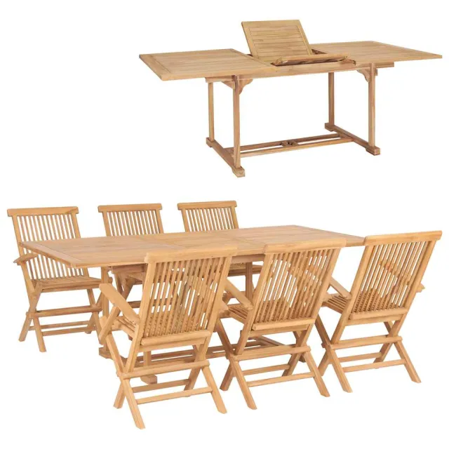 vidaXL 7-delige Tuinset 150-200x100x75 cm massief teakhout bruin, foto 2