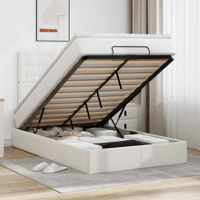 vidaXL Ottoman bed met matras 120x200cm kunstleer wit