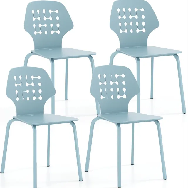 Costway Set van 4 Metalen Eetkamerstoelen Moderne Keukenstoel met Metalen Poten Gastenstoel Zonder Armleuningen voor Eetkamer Woonkamer Blauw
