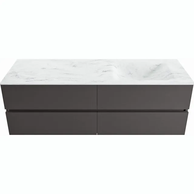 Mondiaz VICA-DLUX 150cm badmeubel onderkast Dark grey 4 lades. Inbouw wastafel CLOUD rechts zonder kraangat, kleur Opalo.