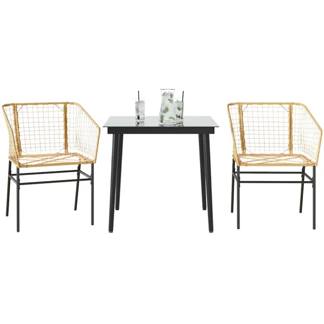 vidaXL 3-delige Tuinset poly rattan glas bruin