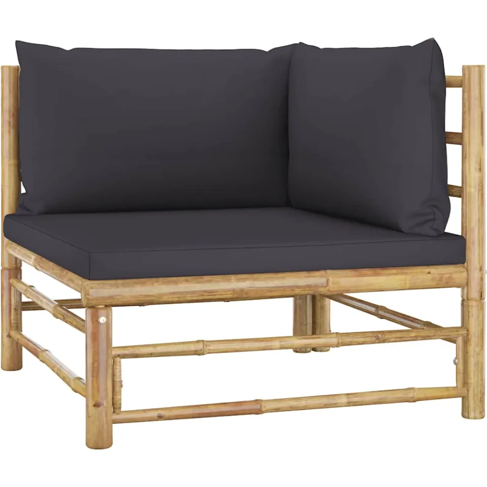 vidaXL 5-delige Loungeset met donkergrijze kussens bamboe grijs, foto 4