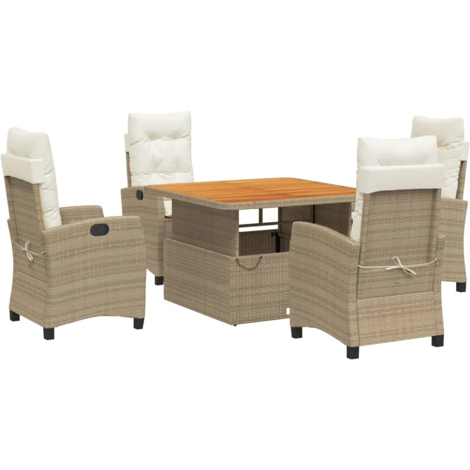 vidaXL 5-delige Tuinset met kussens poly rattan beige, foto 3
