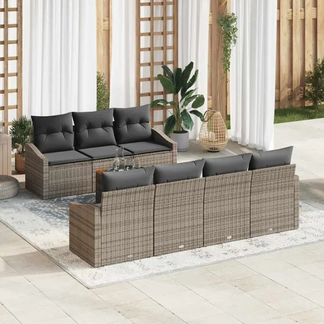 vidaXL Tuinbankenset 8 st Grijs poly rattan, foto 2